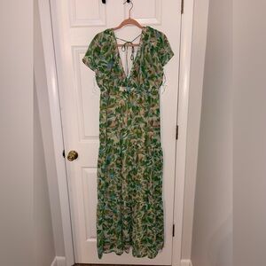 Entro Green Leaf Print Maxi Dress